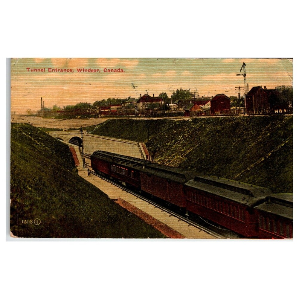 Detroit River Tunnel Windsor Canada Train Entrance Postcard 1910 Posted